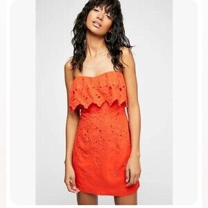 FREE PEOPLE Morning Dove Strapless Orange/Red Mini Dress Size 10‎